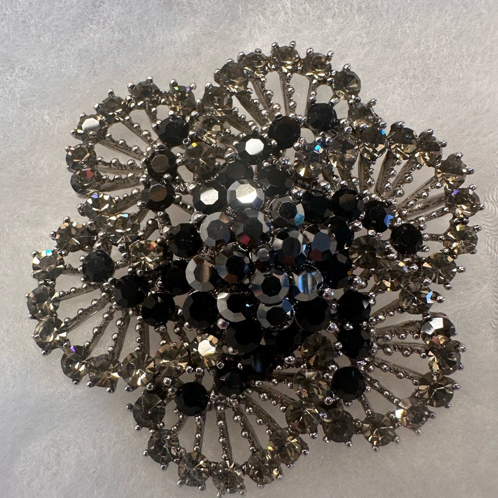 Black and Smokey Crystal Brooch/ Pendant NWOT